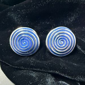 Simon Sebbag Designs Blue Enamel Spiral Sterling Silver Clip-On Earrings